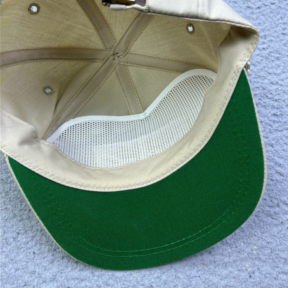 VTG Farmland Trucker Hat K-Brand Beige Denim Cord Cap Leather Strap USA Made - Picture 10 of 12